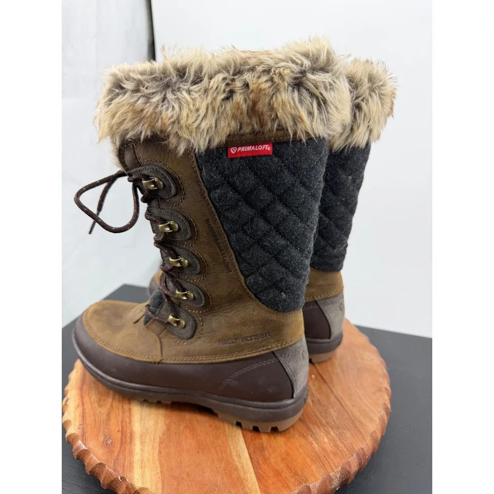 Helly Hansen Garibaldi‎ Winter Boots Women 8 Brown Waterproof Insulated Faux Fur